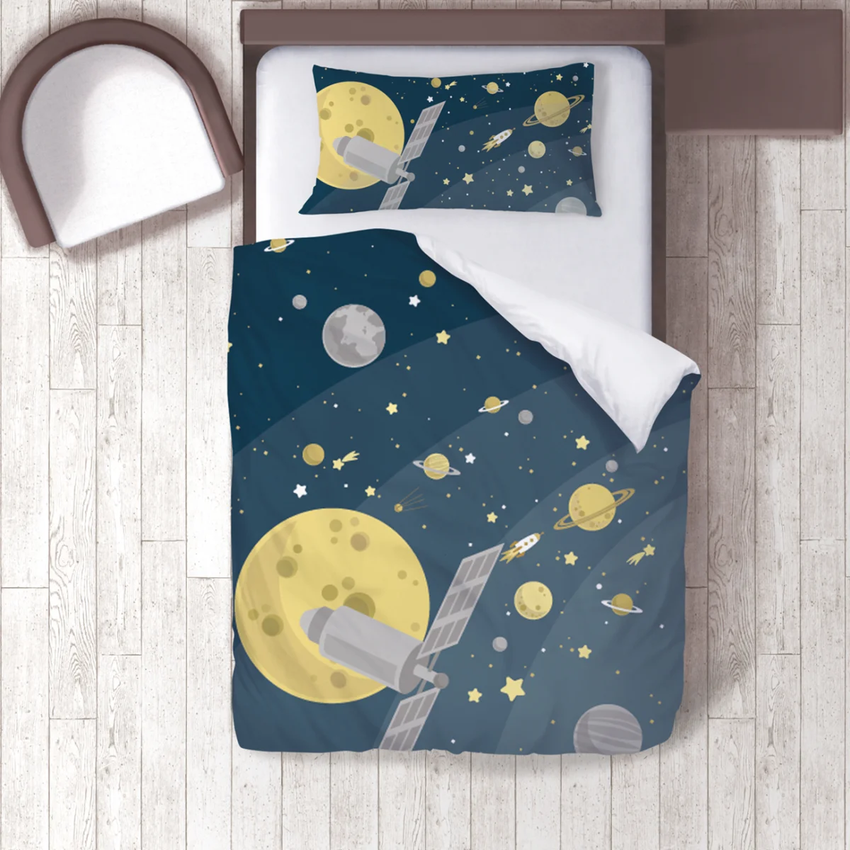 Uzay Nevresim Takımı | Mavi gezegenler, yıldızlar Desenli