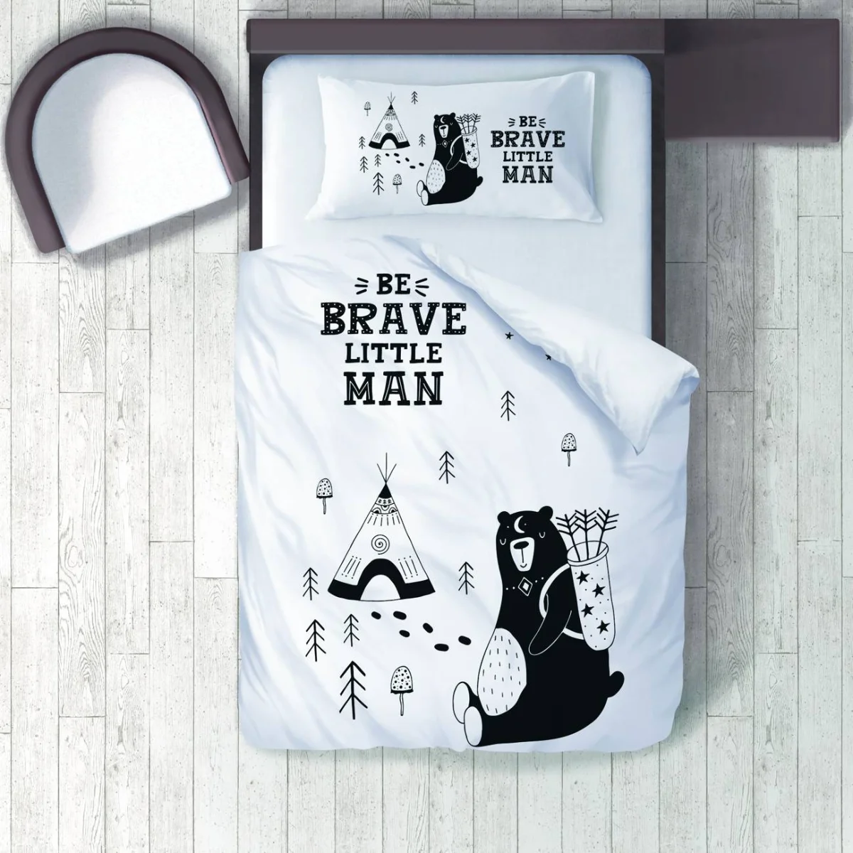 Ayı ve Orman Temalı Nevresim Takımı | Beyaz ayı, çadır Desenli