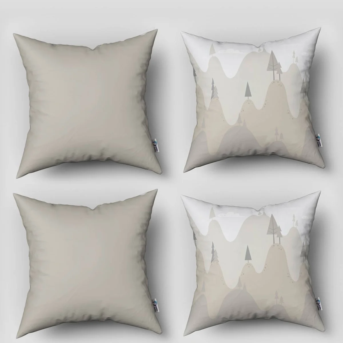 Doğa, Orman, Dağlar 4lü Kırlent | Beyaz tepeler, ağaçlar Desenli