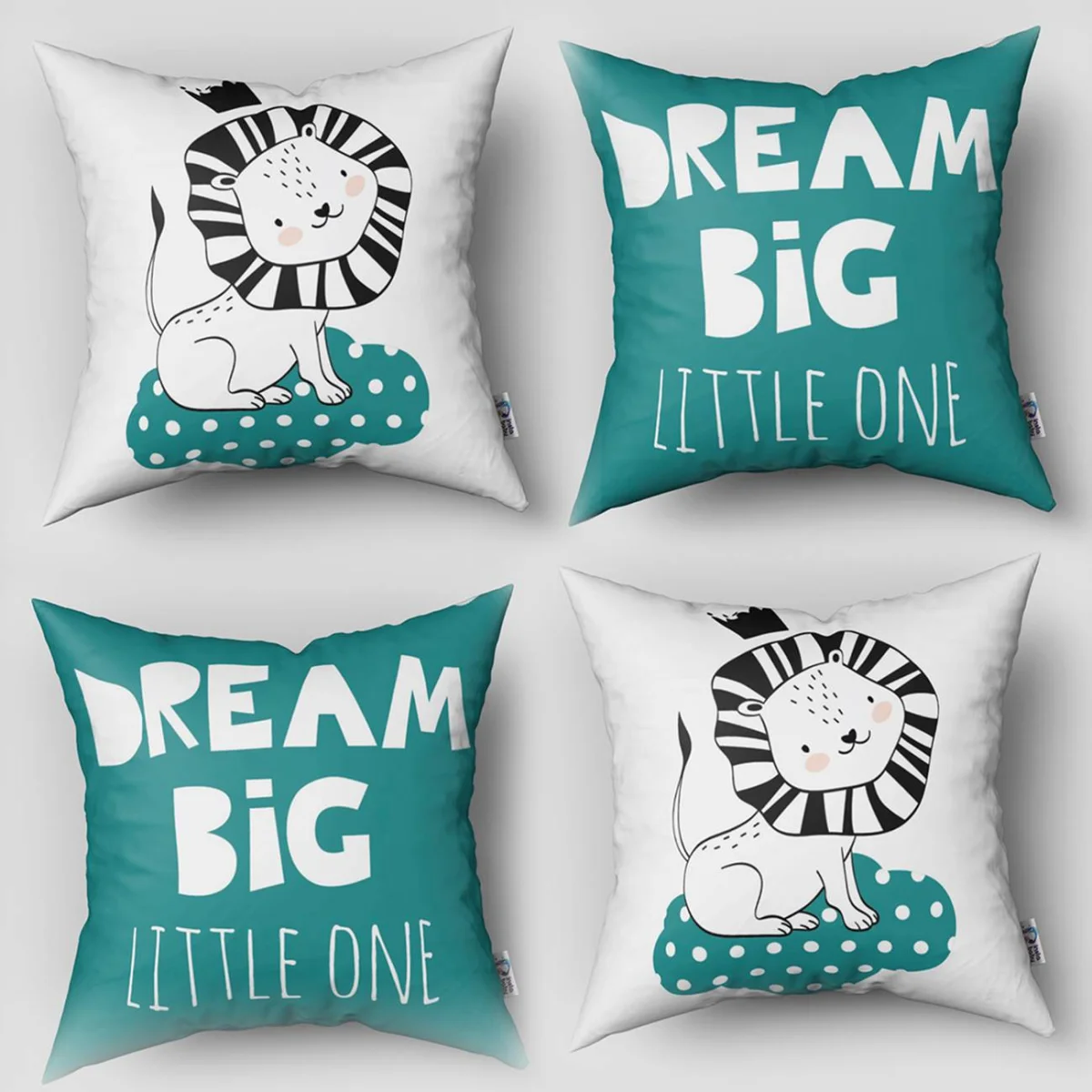 Aslan 4lü Kırlent | Beyaz bulutlar, yıldızlar Desenli