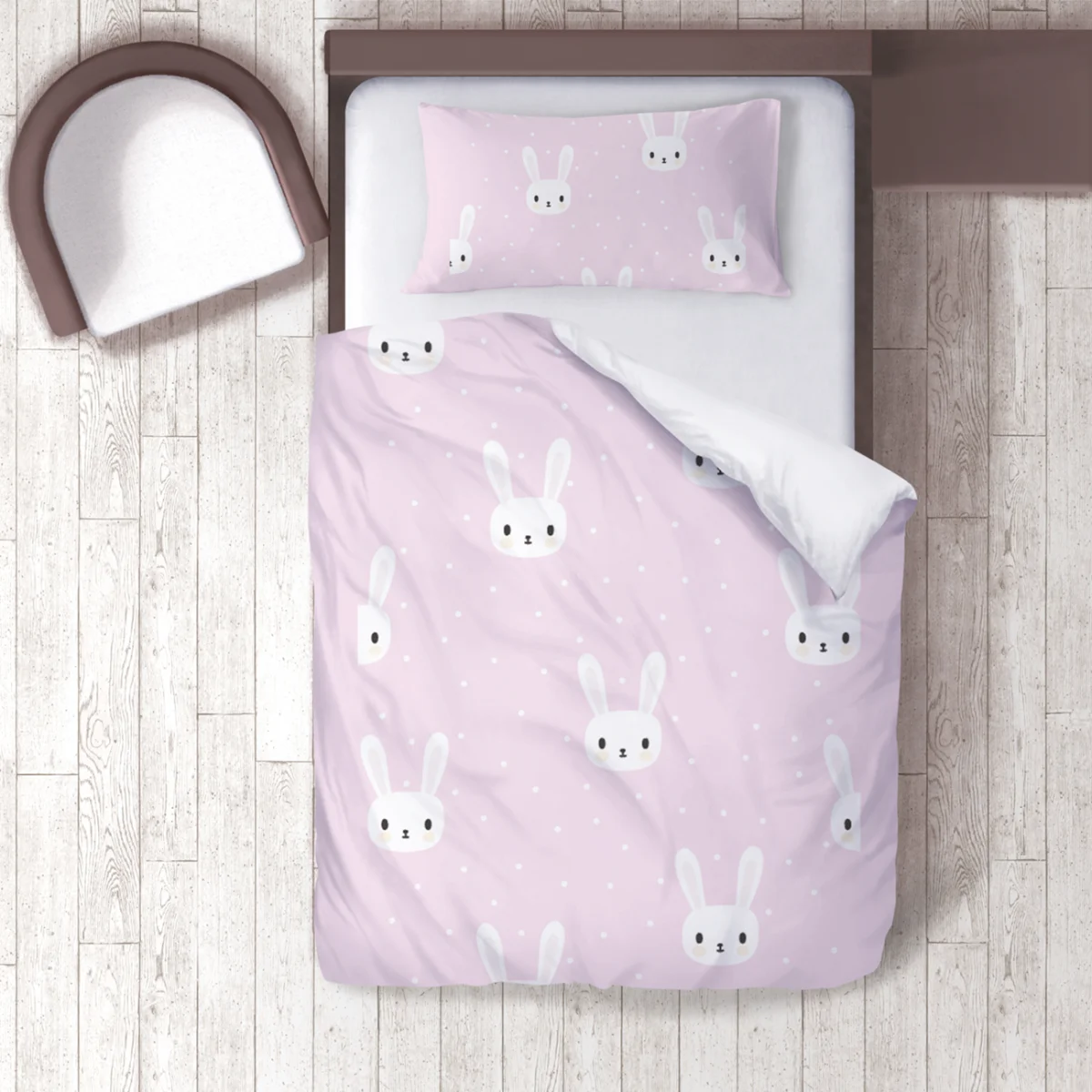 Tavşanlar Nevresim Takımı | Pembe puantiye Desenli