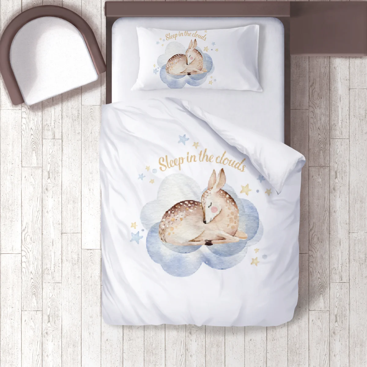 Orman hayvanları (Ceylan) Nevresim Takımı | Beyaz Bulut, yıldız Desenli