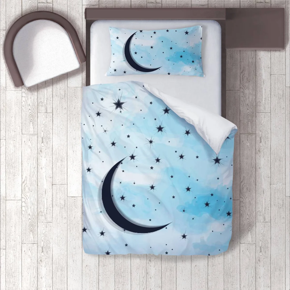 Ay ve Yıldızlar Nevresim Takımı | Mavi yıldızlar, ay Desenli