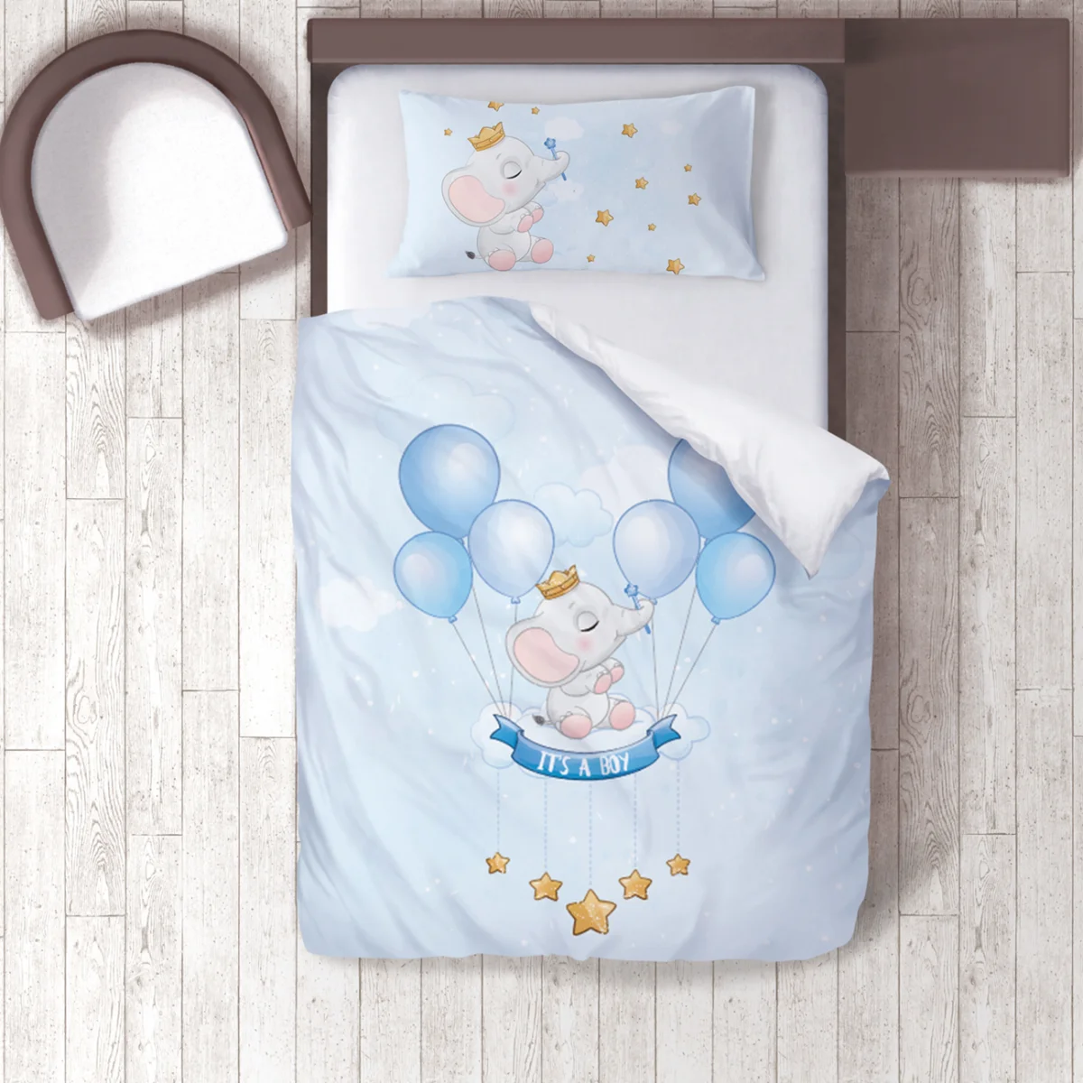 Fil Nevresim Takımı | Mavi balon, bulut Desenli