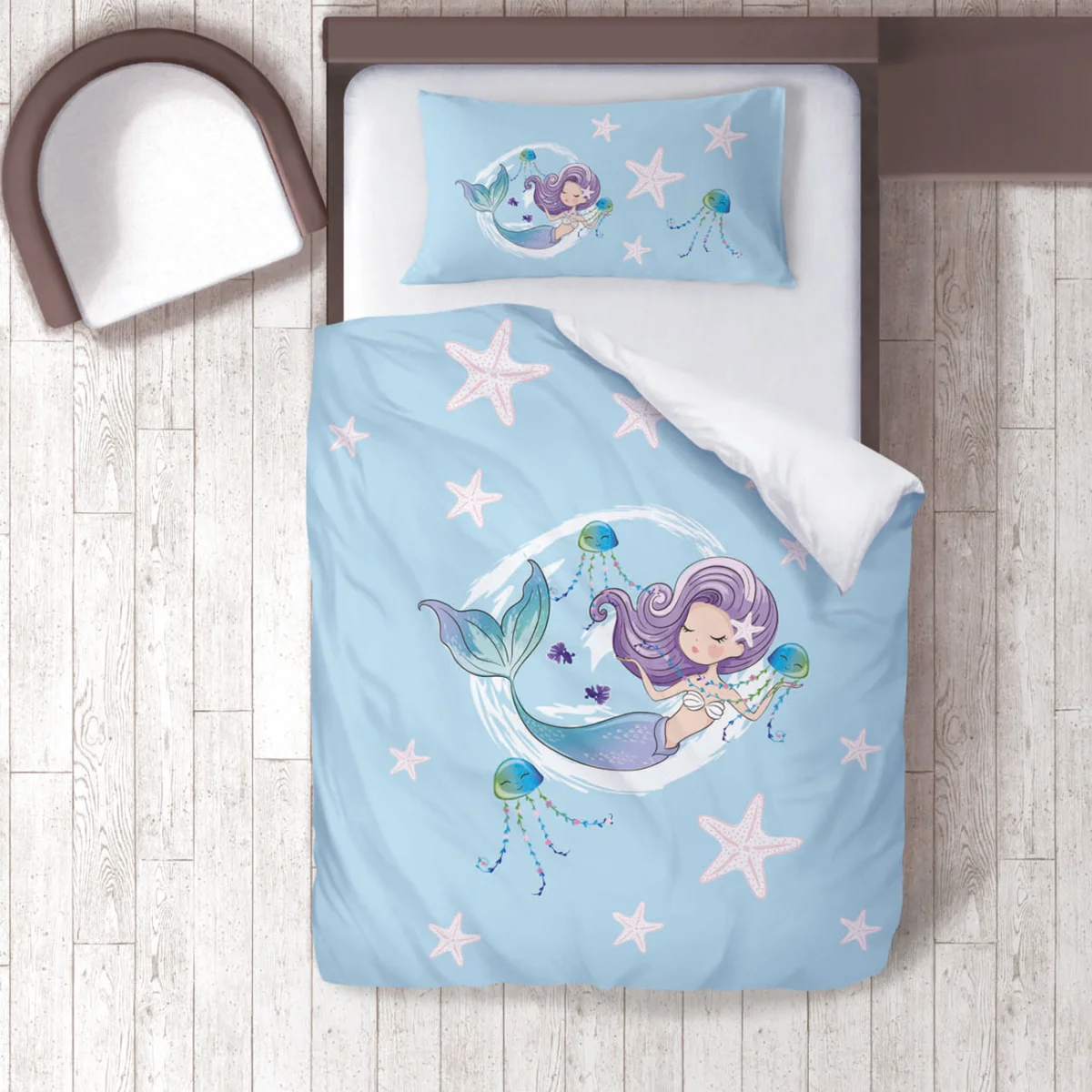 Deniz Kızı Nevresim Takımı | Açık Mavi Deniz yıldızı, deniz anası Desenli