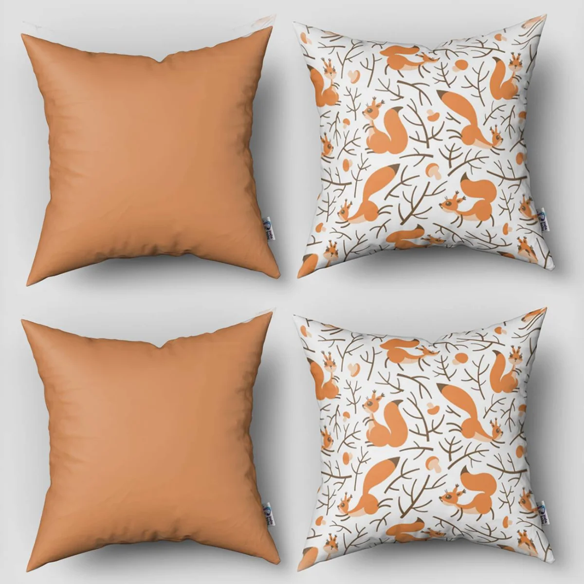 Sincaplar 4lü Kırlent | Beyaz ağaç dalları, mantar Desenli