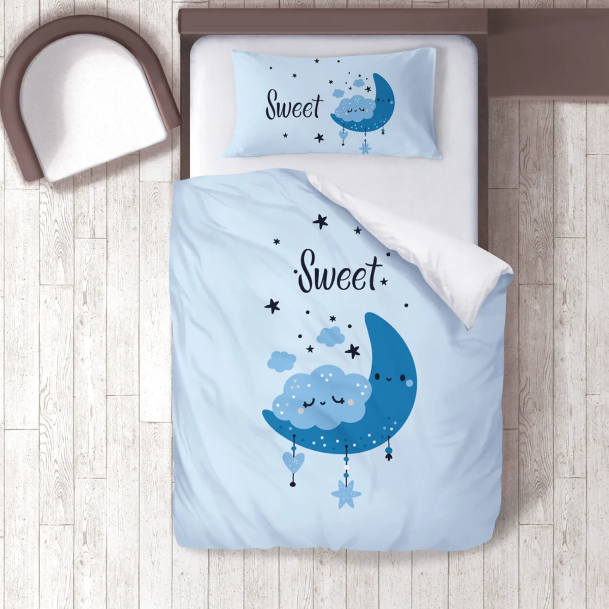 Ay ve bulutlar Nevresim Takımı | Mavi yıldız, bulut Desenli