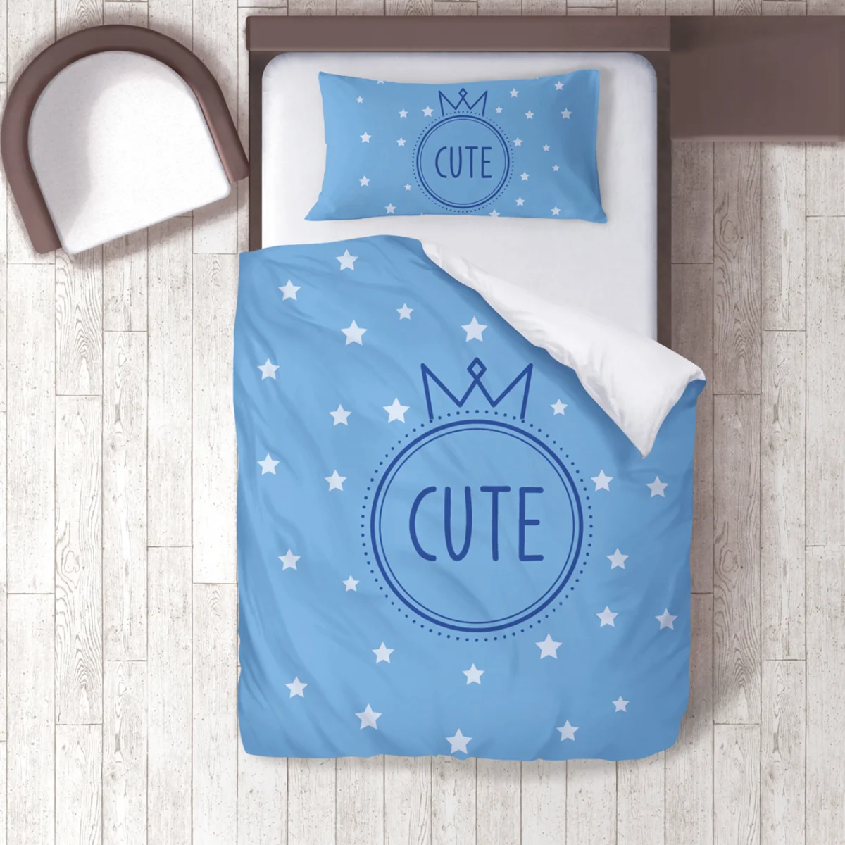 Taç Nevresim Takımı | Mavi yıldızlar, taç Desenli