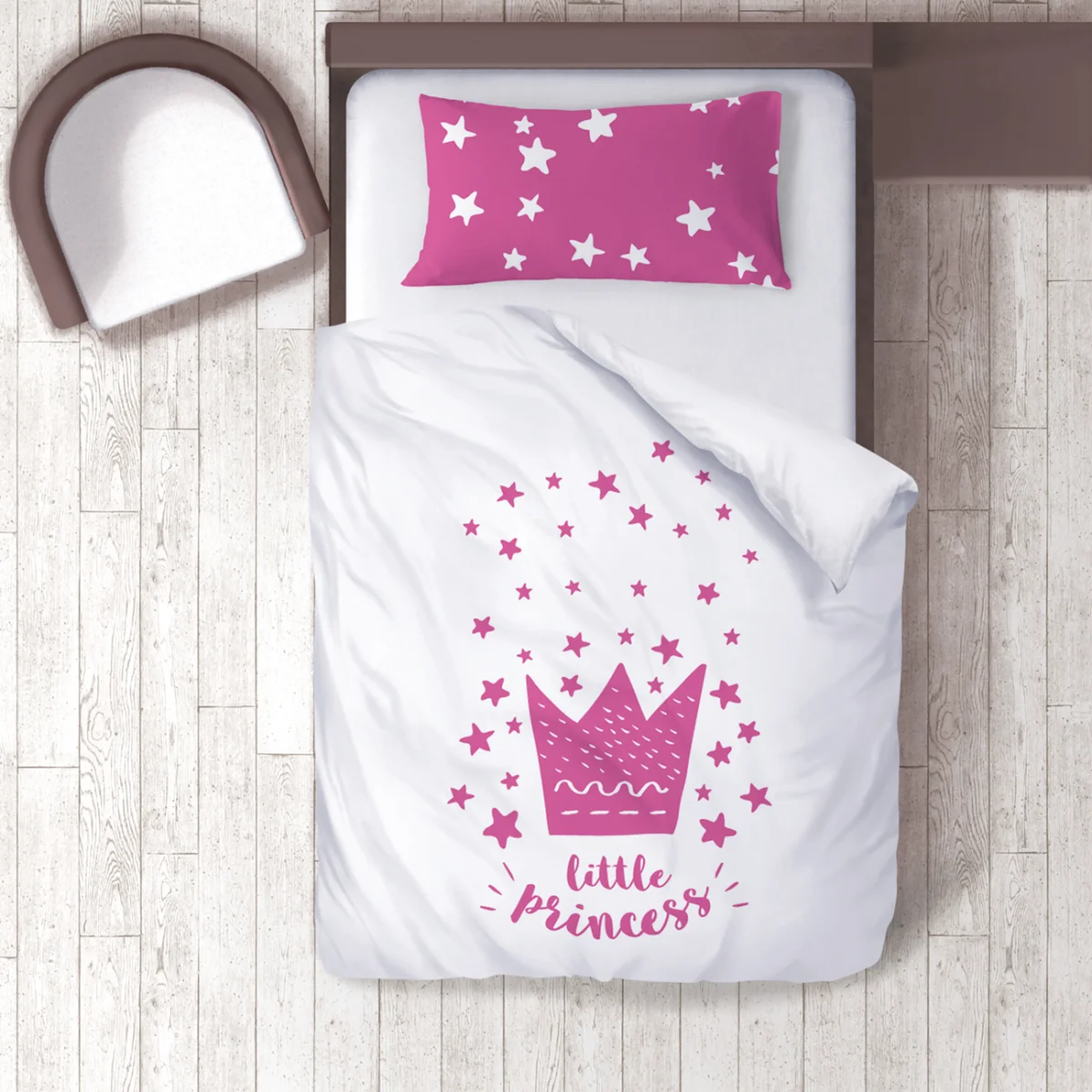 Prenses Nevresim Takımı | Beyaz Taç, yıldız Desenli