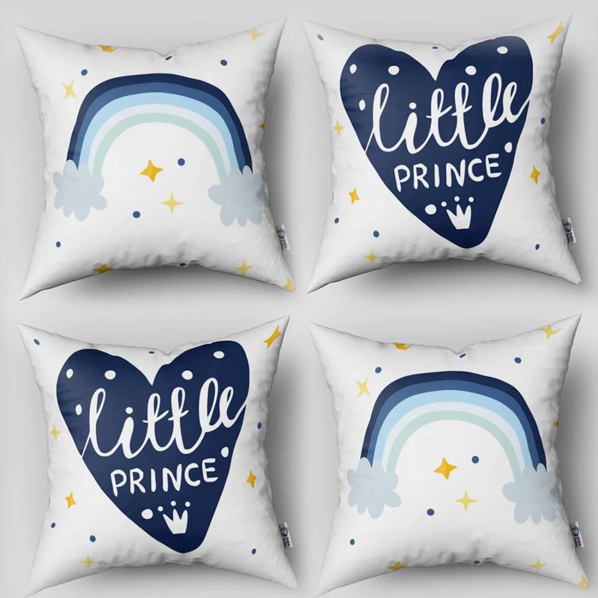 Prens 4lü Kırlent | Beyaz gökkuşağı, bulut Desenli