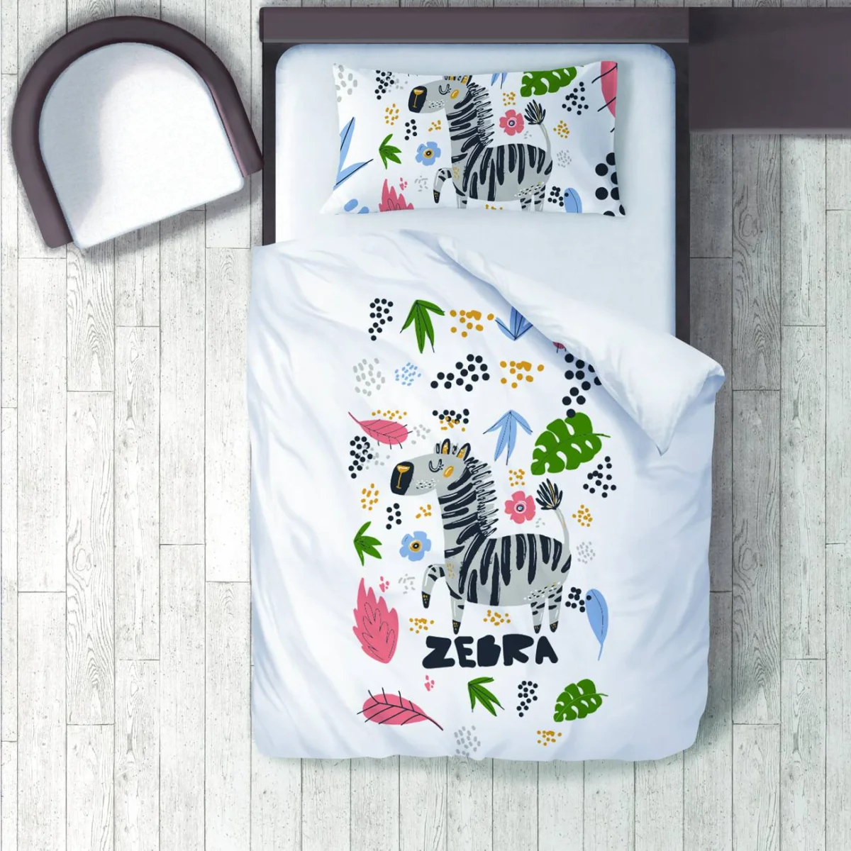 Zebra Nevresim Takımı | Beyaz noktalar, yapraklar Desenli