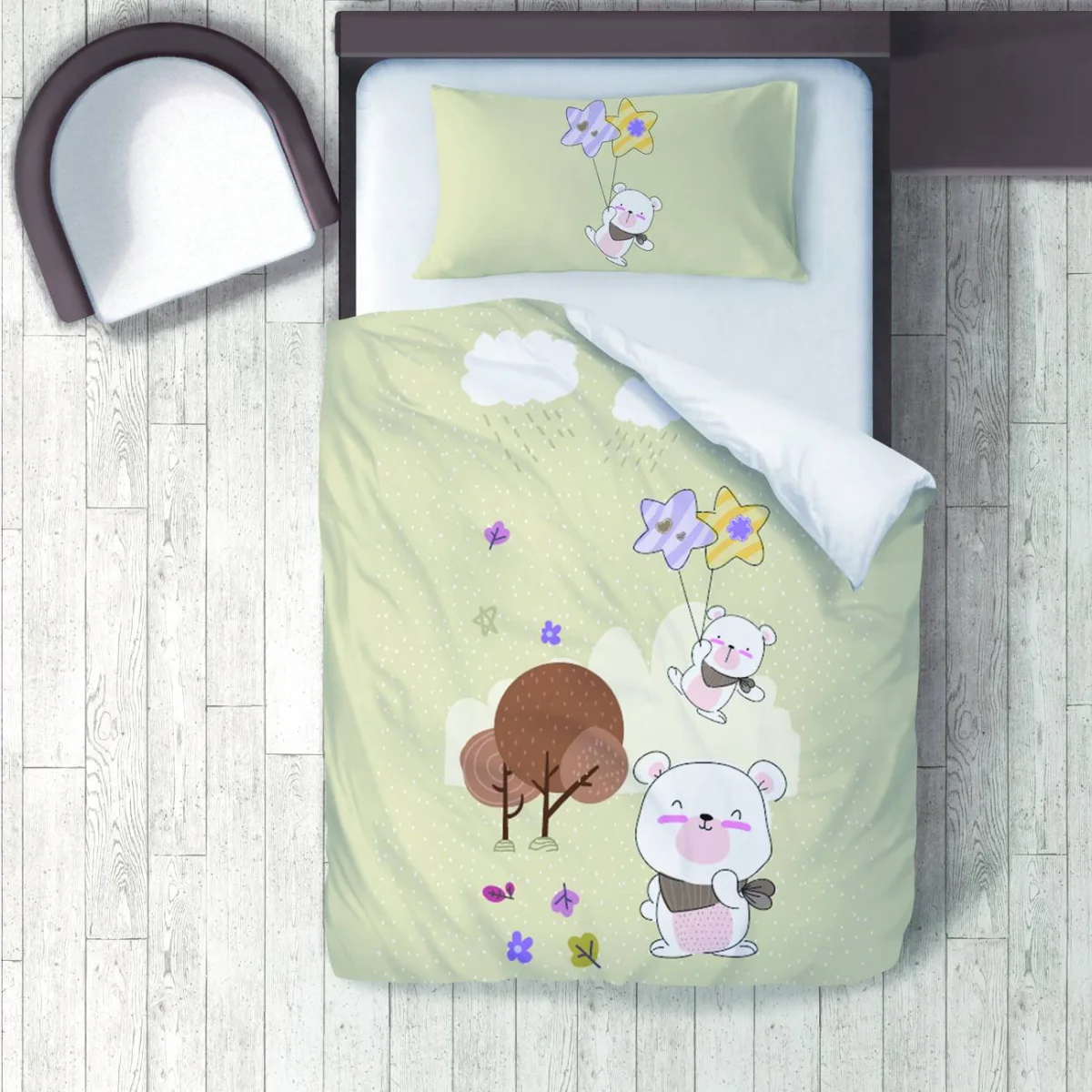 Ayı Nevresim Takımı | Yeşil Ayılar, yıldızlar Desenli