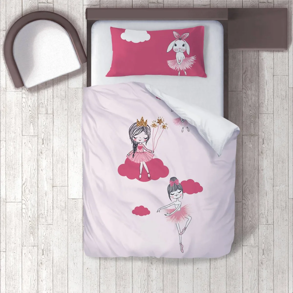 Balerin Nevresim Takımı | Pembe bulut, taç Desenli