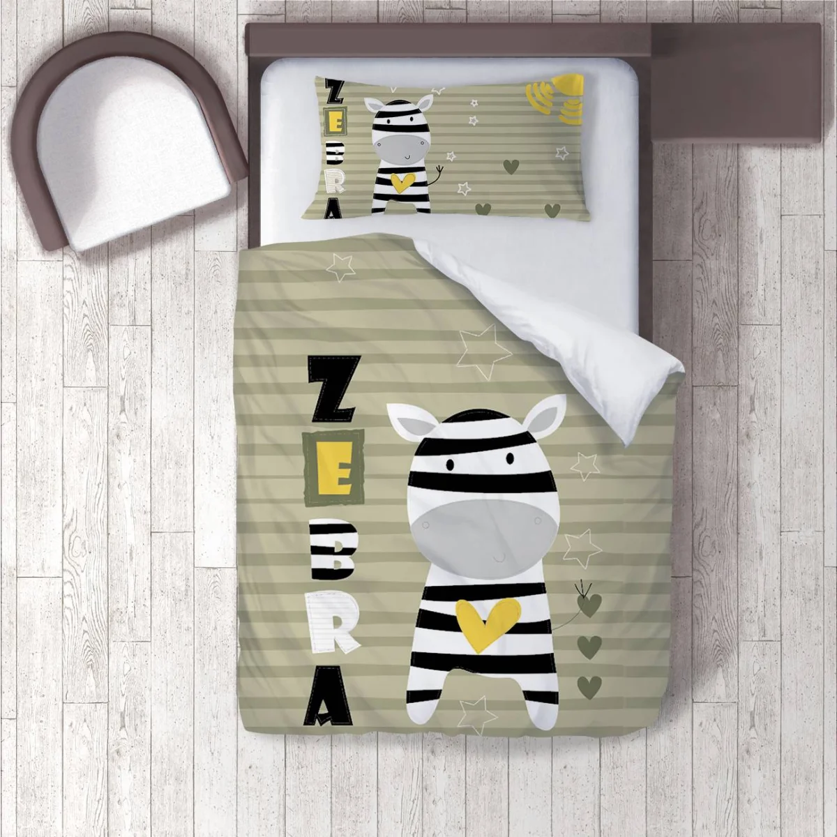 Zebra Nevresim Takımı | Yeşil çizgiler, yıldız Desenli