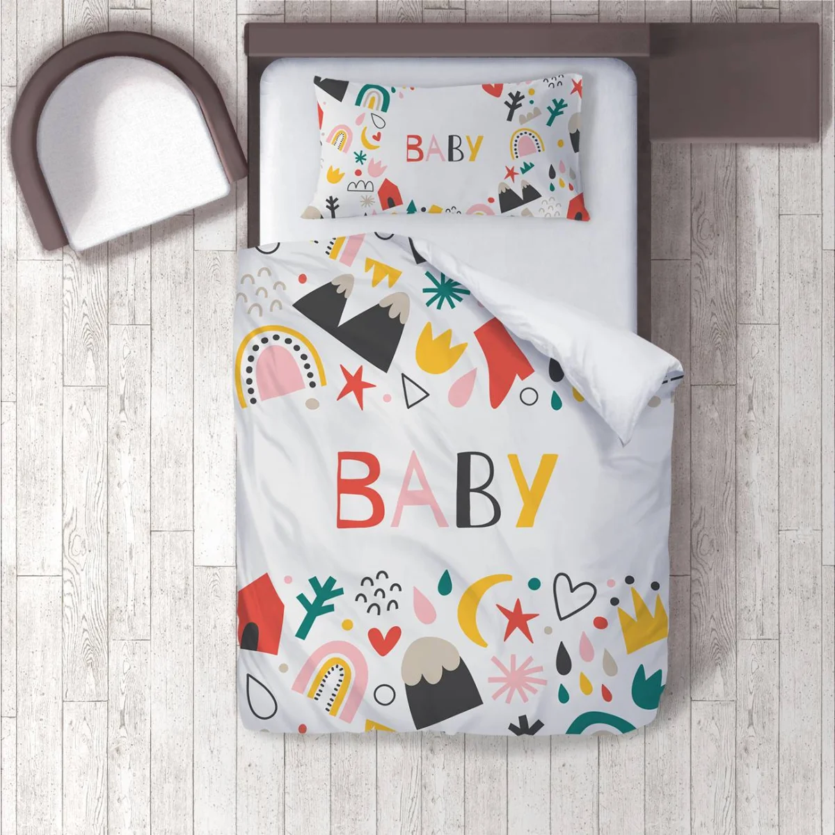 Baby teması Nevresim Takımı | Beyaz gökkuşağı, dağlar Desenli