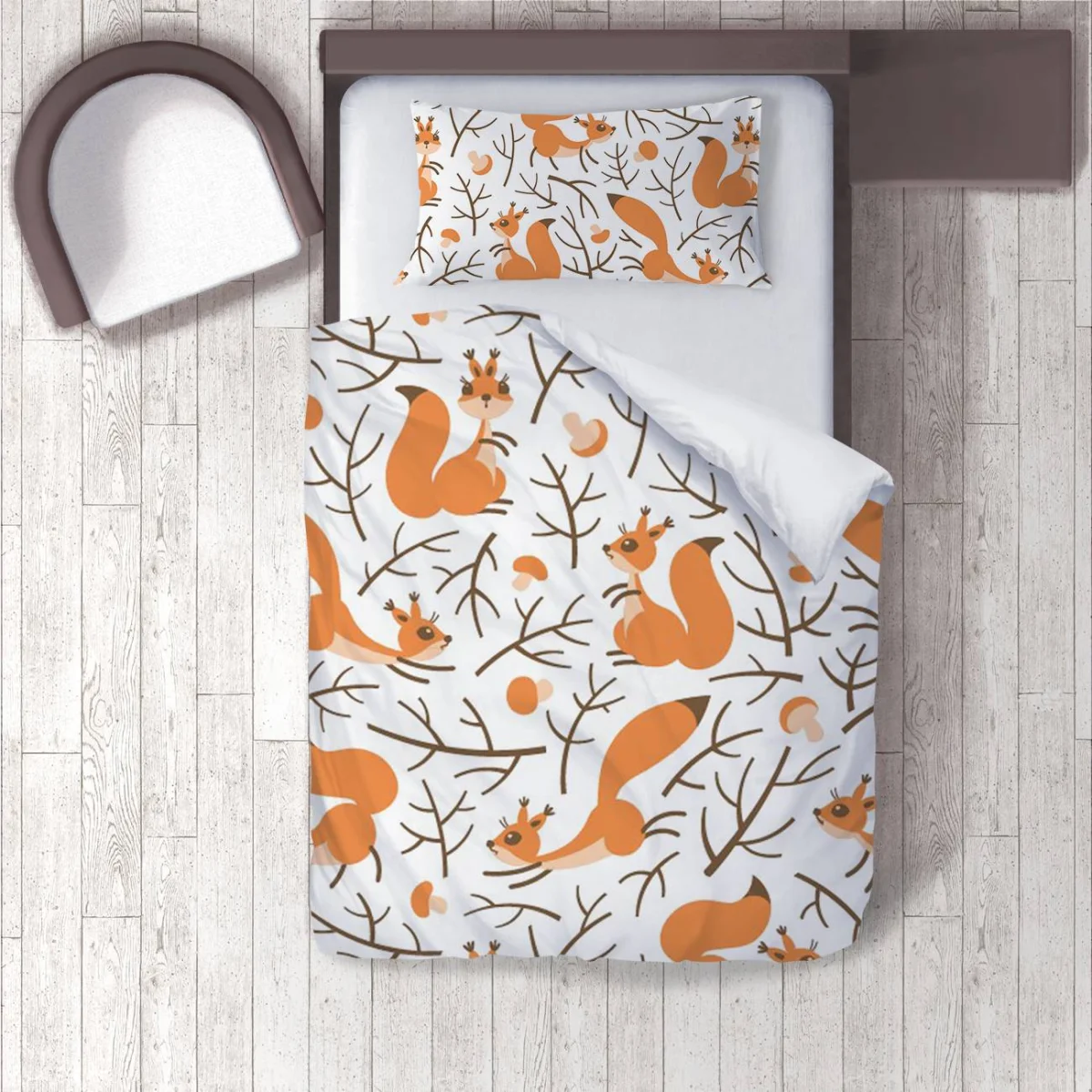 Sincaplar Nevresim Takımı | Beyaz ağaç dalları, mantar Desenli