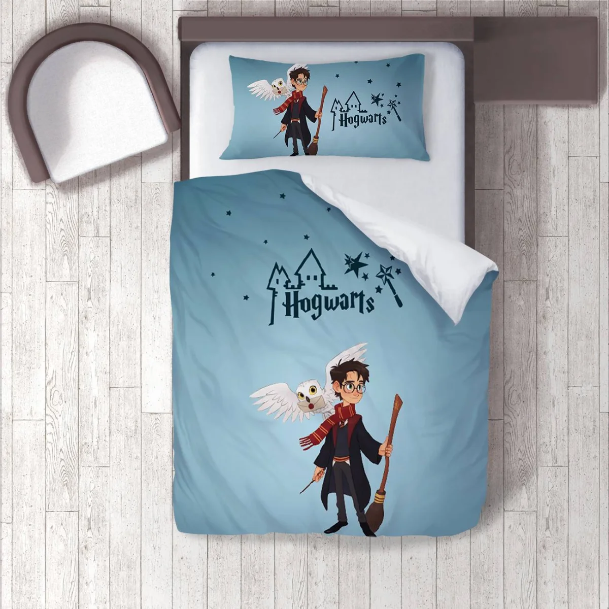 Harry Potter Nevresim Takımı | Mavi yıldızlar, Hogwarts şato Desenli