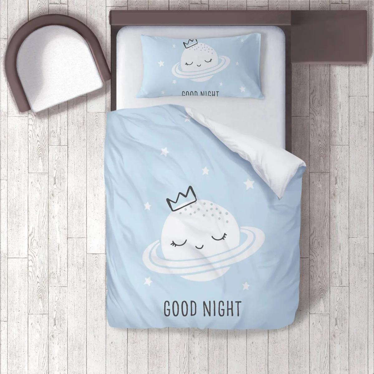 Uzay Nevresim Takımı | Mavi yıldızlar, taç Desenli