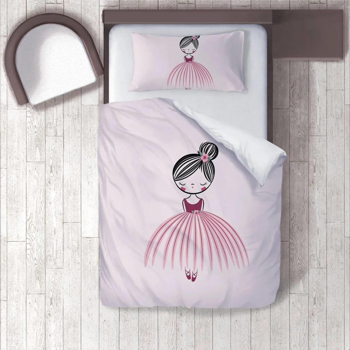 Balerin kız Nevresim Takımı | Açık pembe Pembe çiçek, bale ayakkabıları Desenli