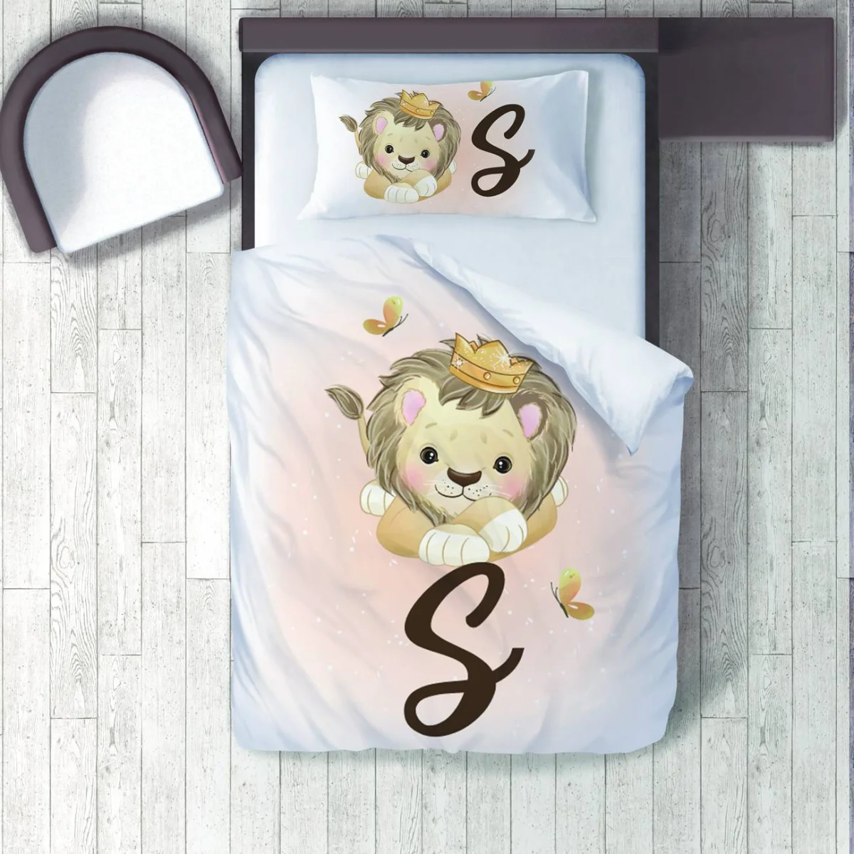 Aslan Nevresim Takımı | Pembe taç, S harfi Desenli