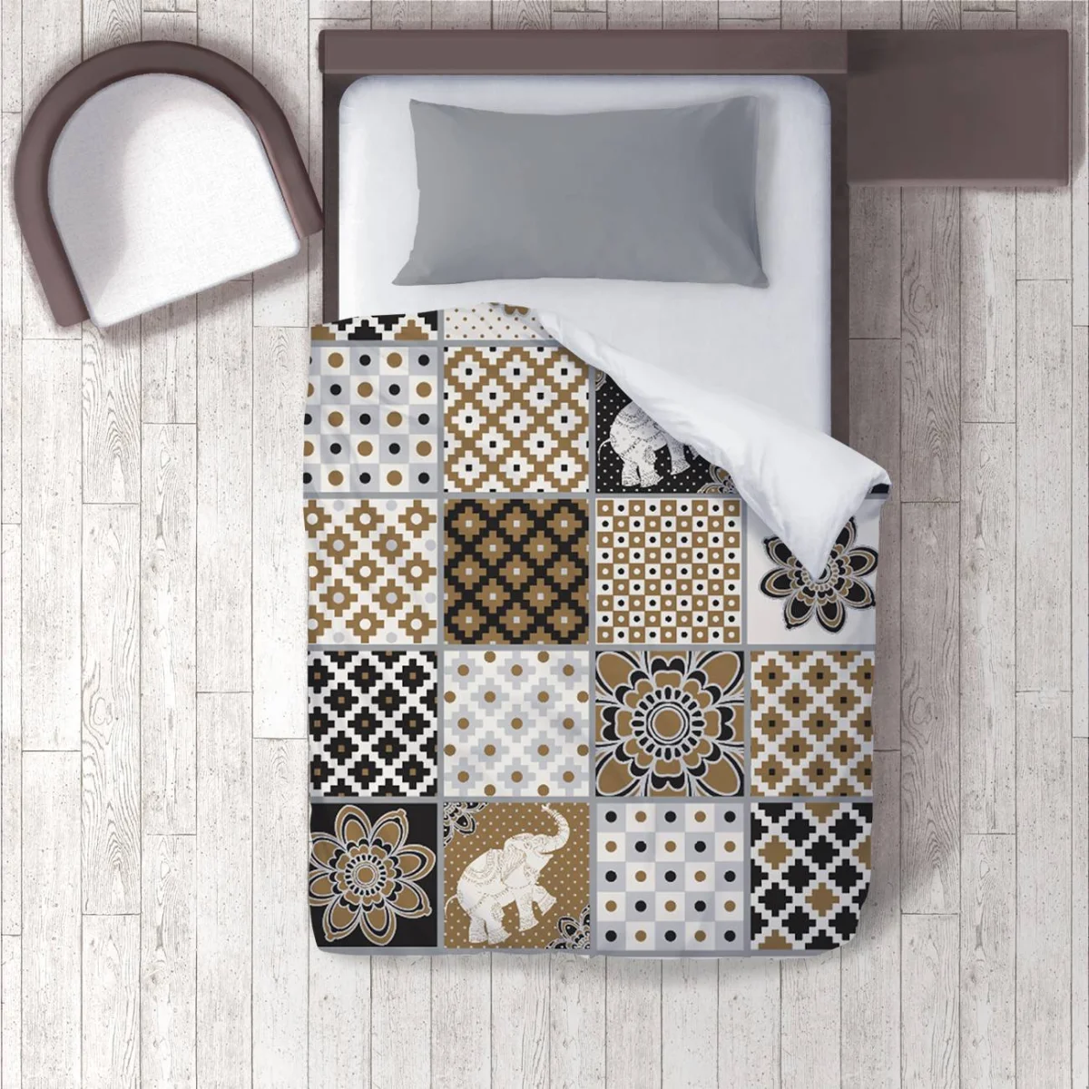 Fil, Çiçek Nevresim Takımı | Bronz Geometrik desenler, noktalar Desenli