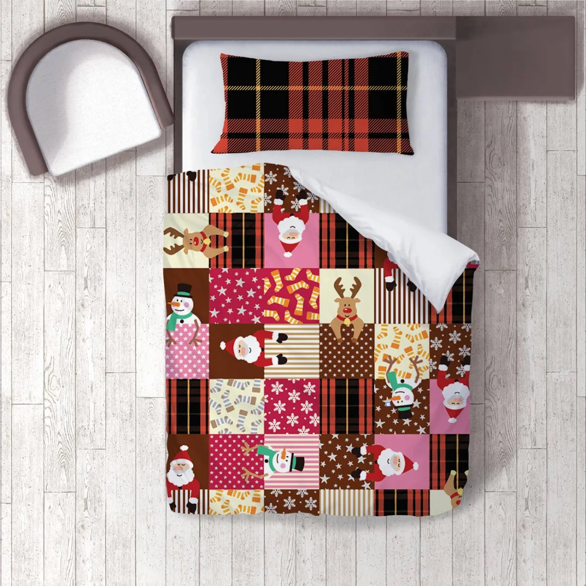 Yılbaşı Karakterleri Nevresim Takımı | Çok renkli yıldız, kar tanesi Desenli