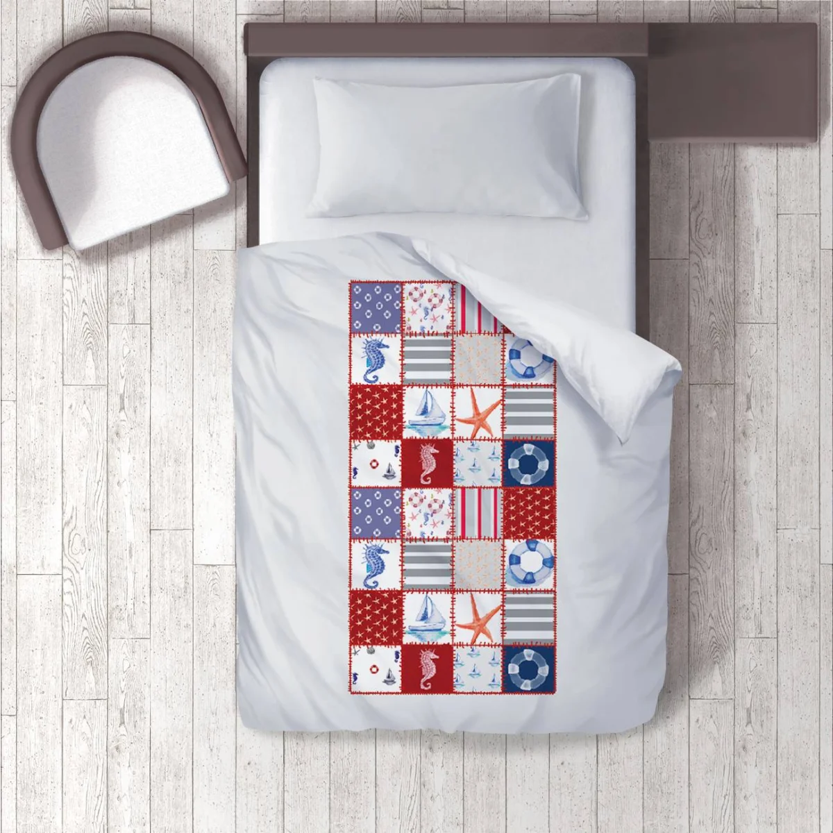 Deniz Temalı Nevresim Takımı | Beyaz Denizatı, yelkenli Desenli