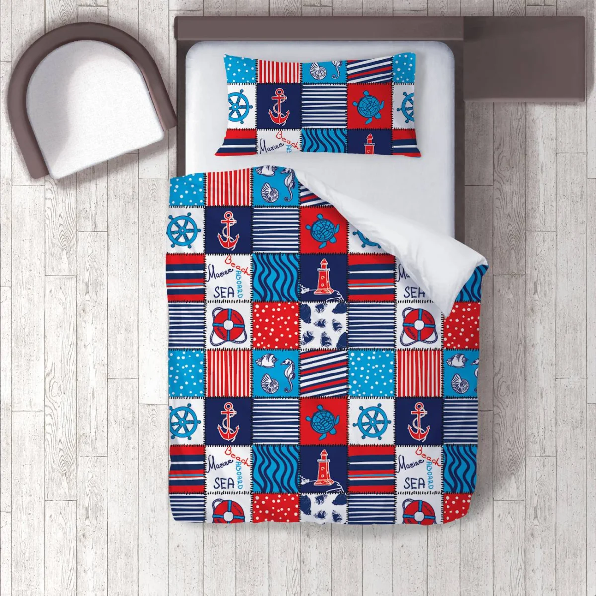 Denizcilik Nevresim Takımı | Mavi Çapa, dümen Desenli