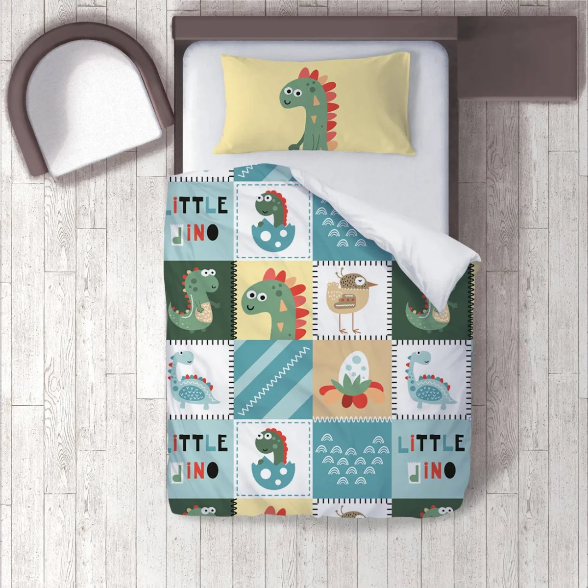 Dinozor Nevresim Takımı | Mavi zigzag çizgiler, yumurta Desenli