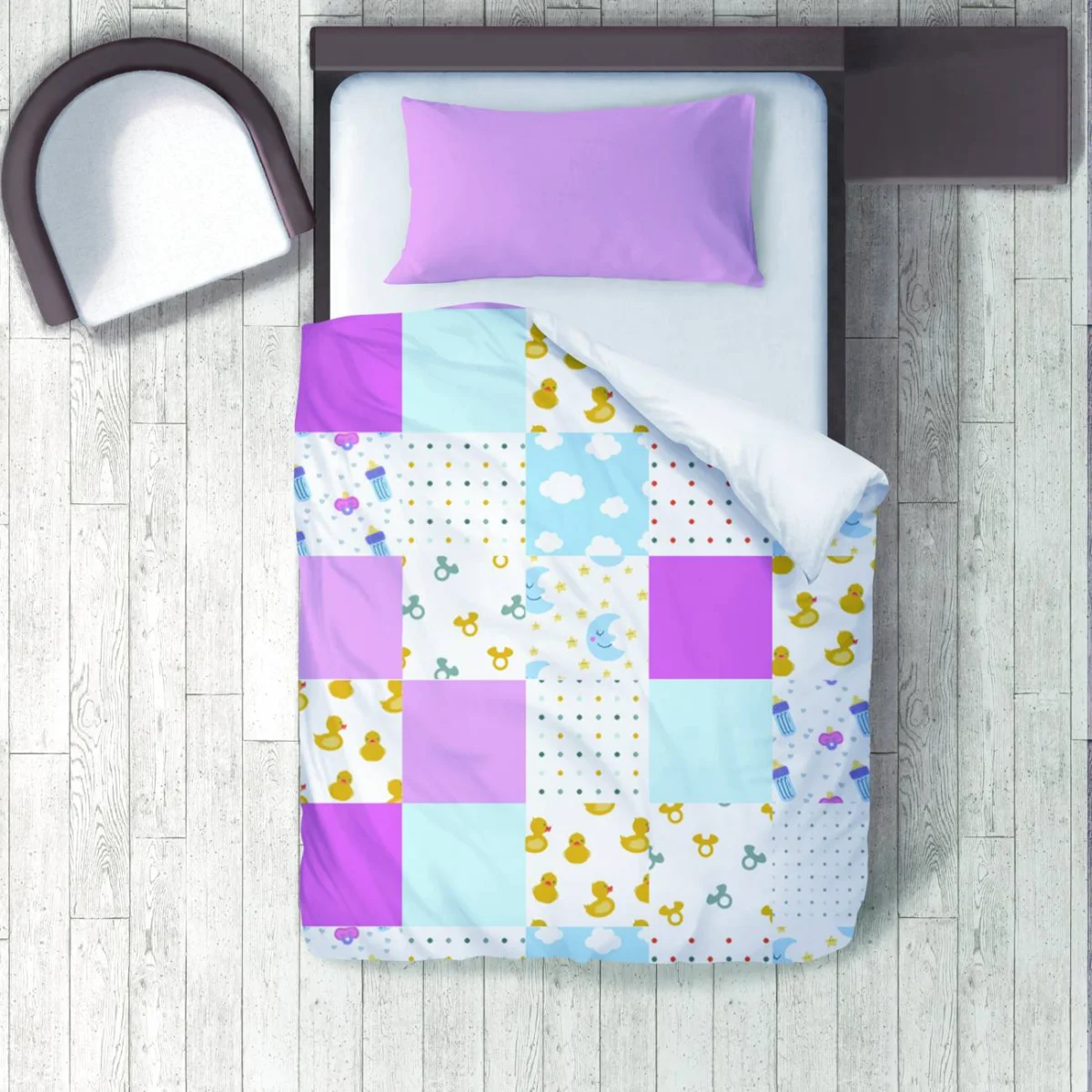 Bebek temalı Nevresim Takımı | Çok renkli Ördek, biberon Desenli