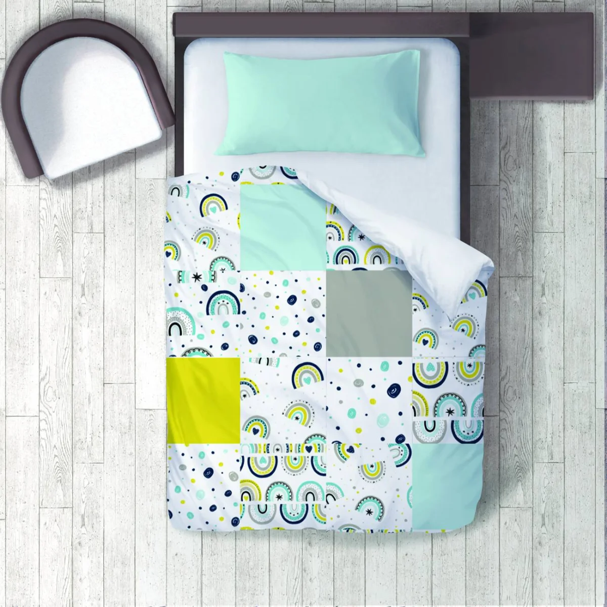 Gökkuşağı Nevresim Takımı | Beyaz gökkuşağı, yıldız Desenli