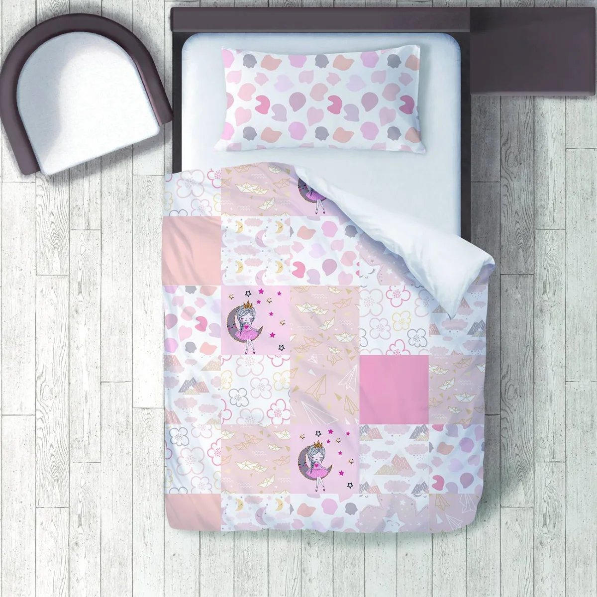 Prenses Nevresim Takımı | Pembe yıldız, bulut Desenli