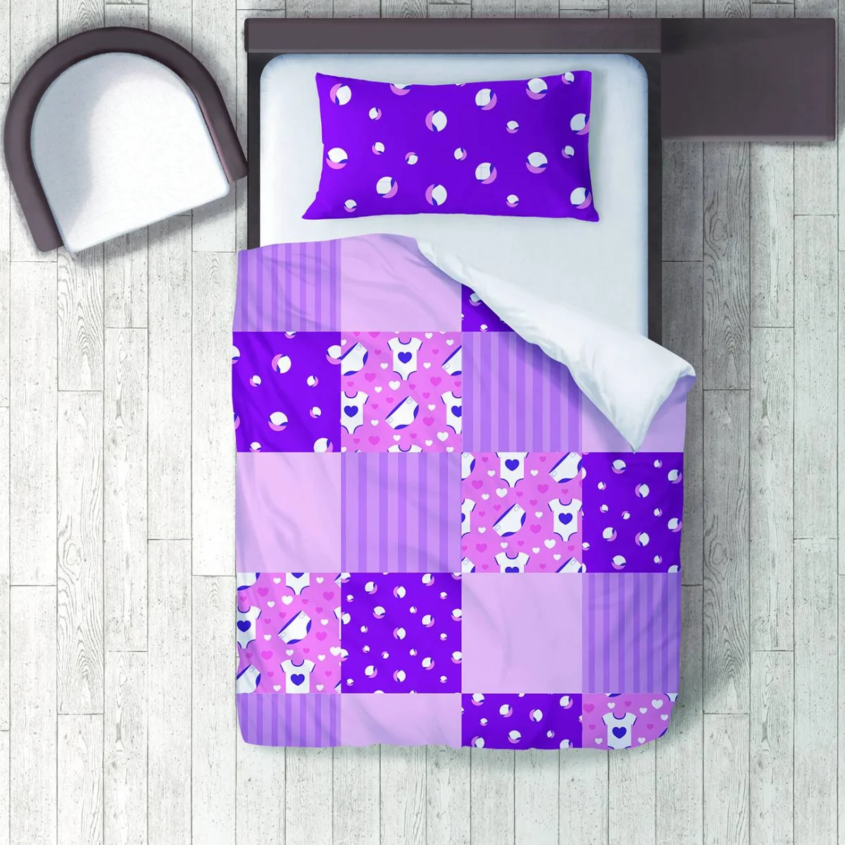 Bebek ürünleri Nevresim Takımı | Mor Bebek giysisi, kalp Desenli