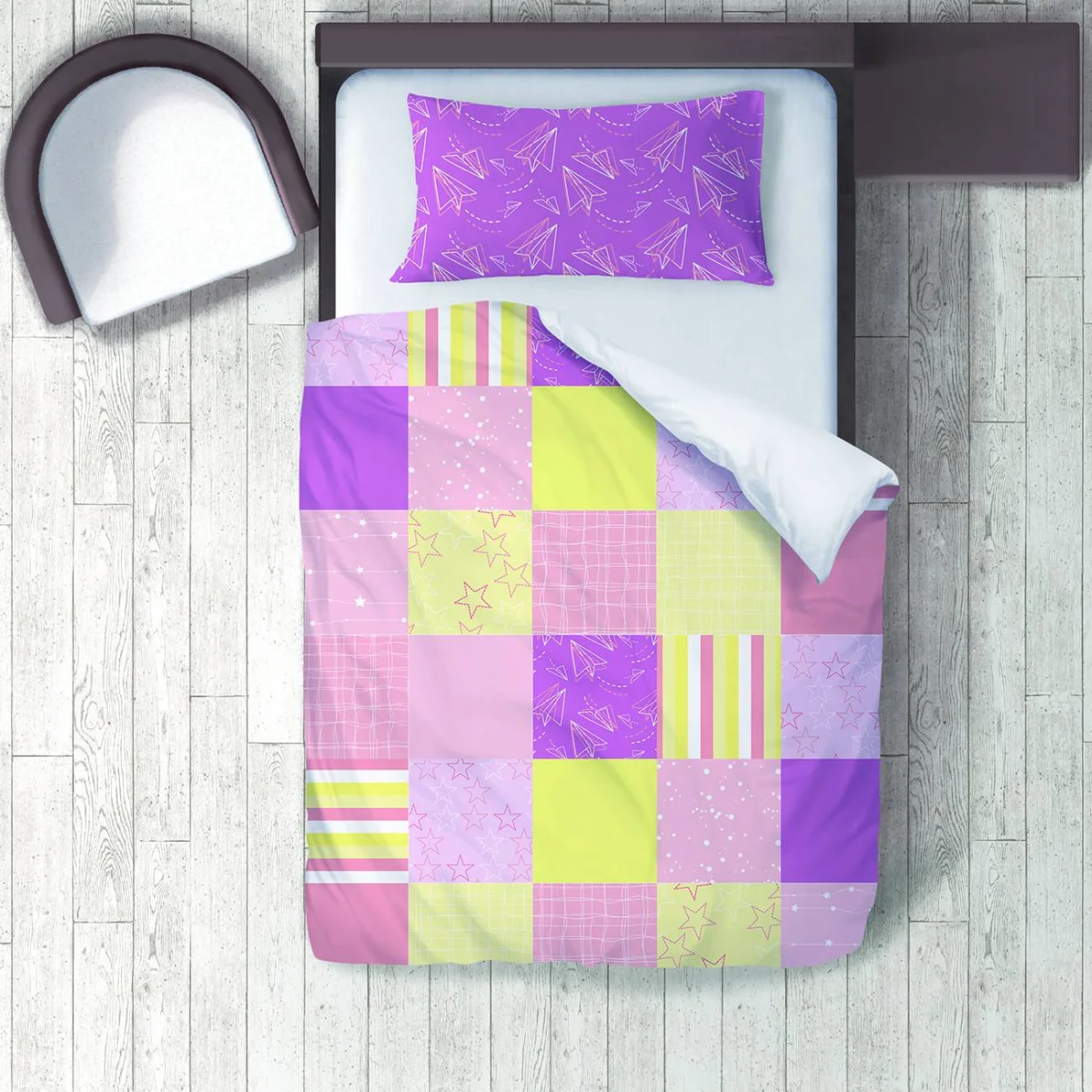 Uçaklar Nevresim Takımı | Pembe yıldız, puantiye Desenli