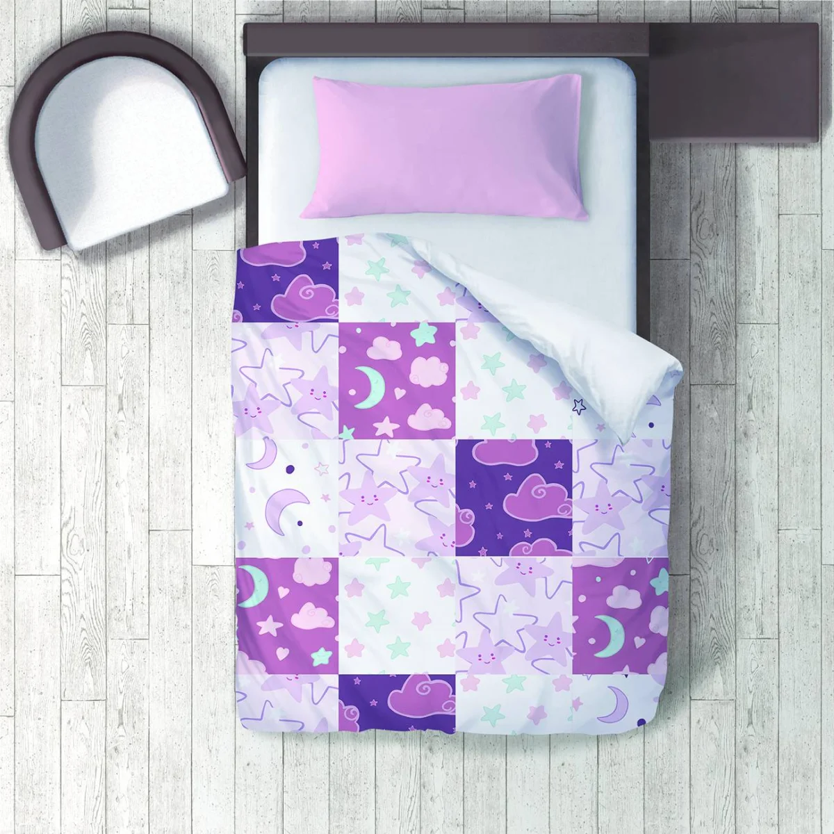 Yıldızlar ve Ay Nevresim Takımı | Mor yıldız, ay Desenli
