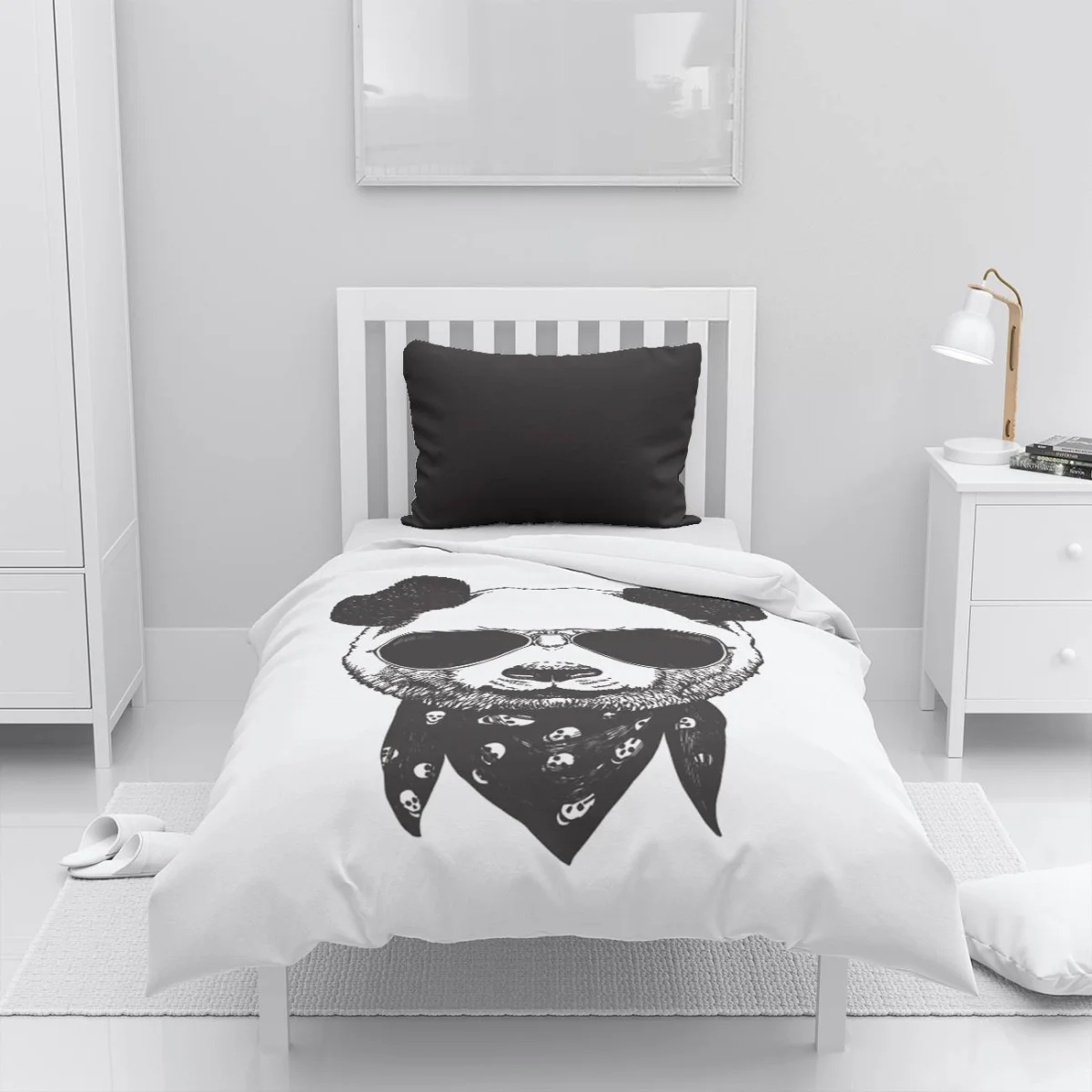 Panda Nevresim Takımı | Beyaz Gözlüklü, bandana Desenli