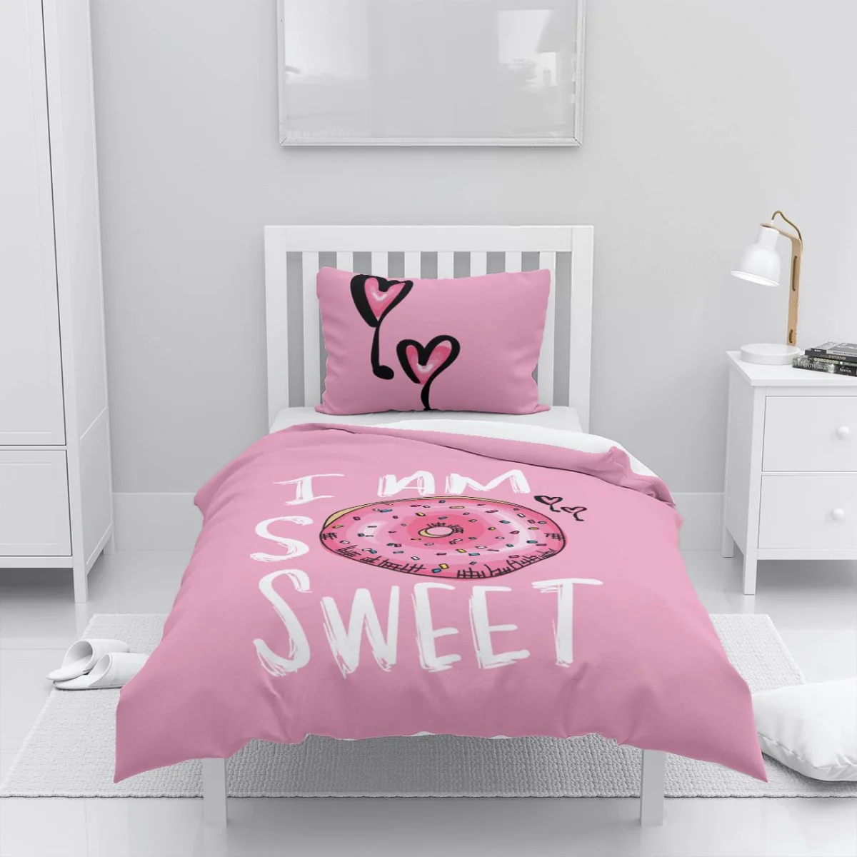 Donut Nevresim Takımı | Pembe sprinkle, kalp Desenli