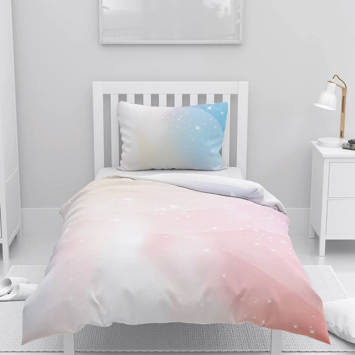 Galaksi Nevresim Takımı | Pastel Pembe Yıldızlar, pırıltılı Desenli