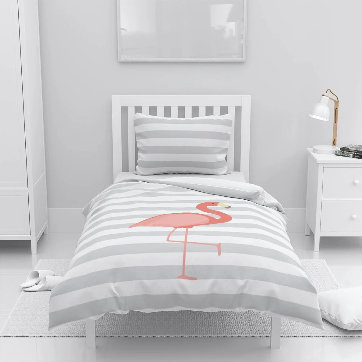 Flamingo Nevresim Takımı | Beyaz çizgili Desenli