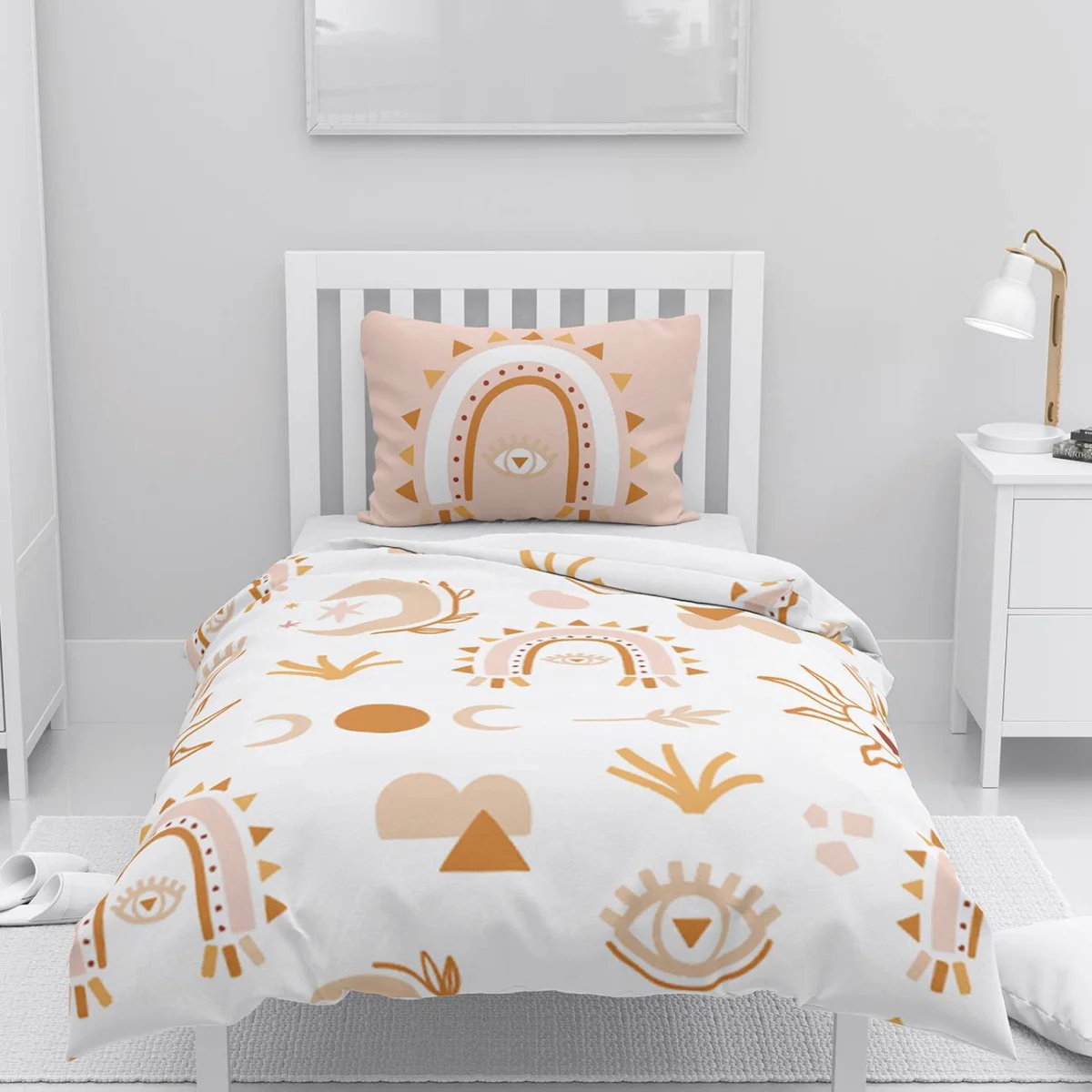 Gözlü Gökkuşağı Nevresim Takımı | Beyaz Ay, ok Desenli