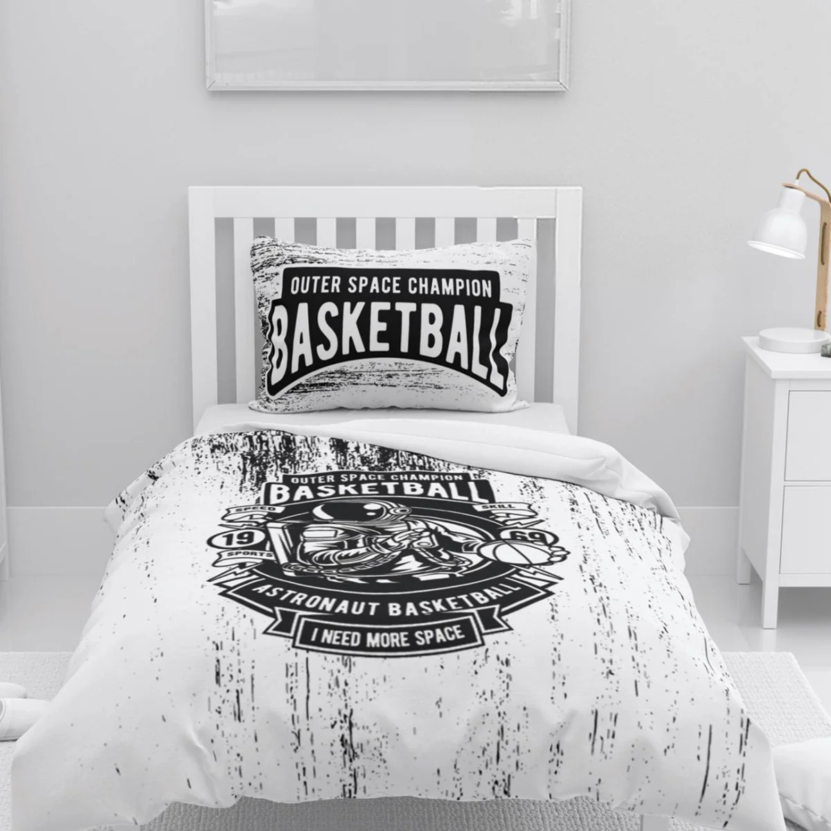 Uzay Nevresim Takımı | Beyaz Astronot, basketbol Desenli