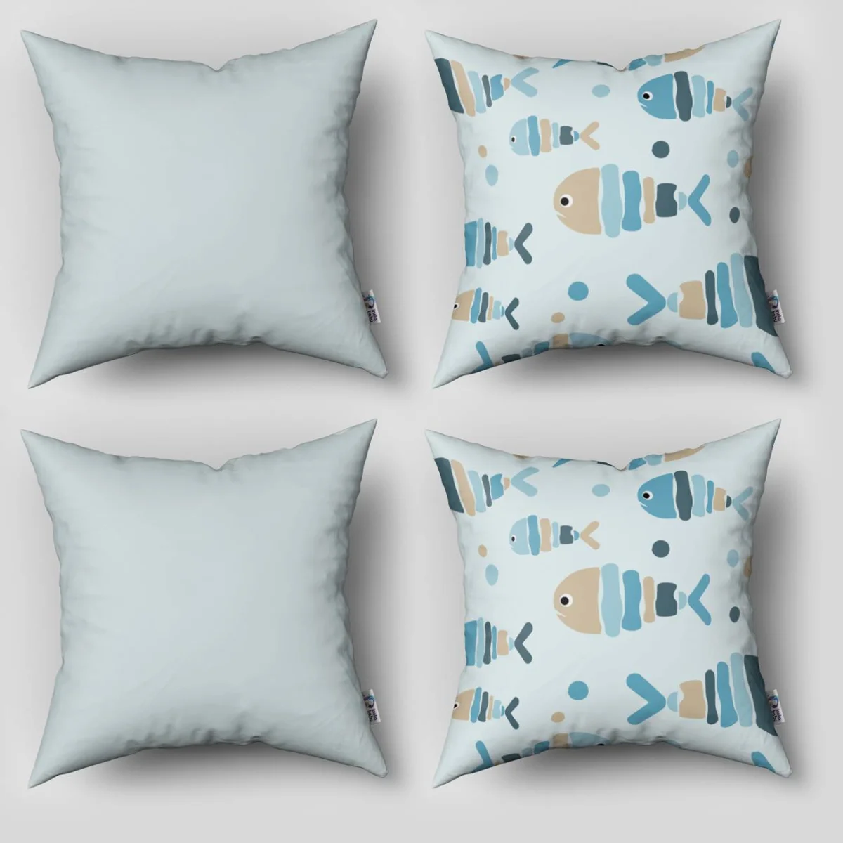 Balık 4lü Kırlent | Mavi renkli noktalar Desenli