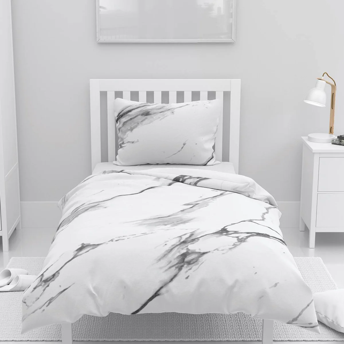 Mermer Nevresim Takımı | Beyaz siyah gri mermer damarları Desenli