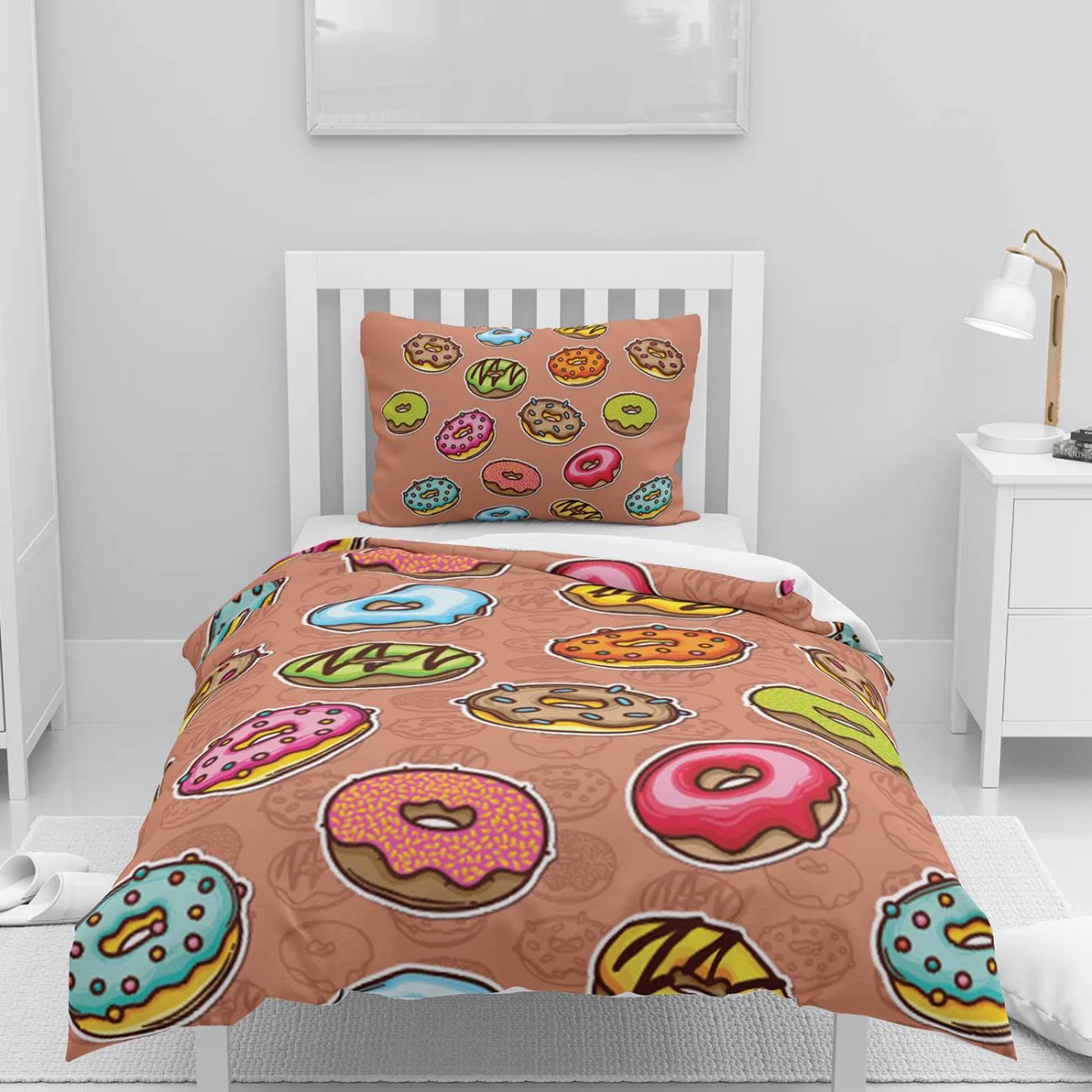 Donut Nevresim Takımı | Kahverengi Renkli donutlar, şekerlemeler Desenli