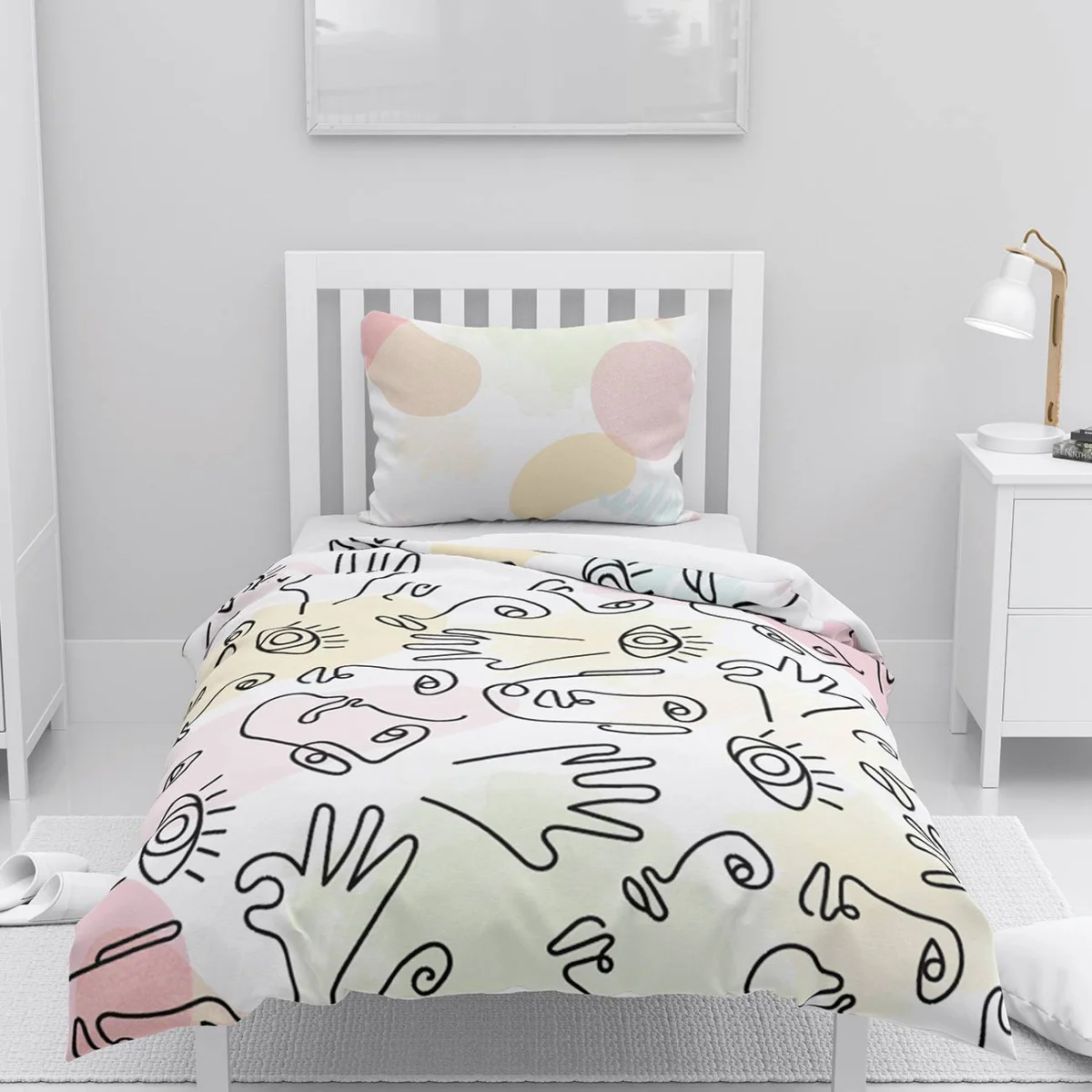 Soyut çizimler Nevresim Takımı | Beyaz Soyut çizgiler, el Desenli