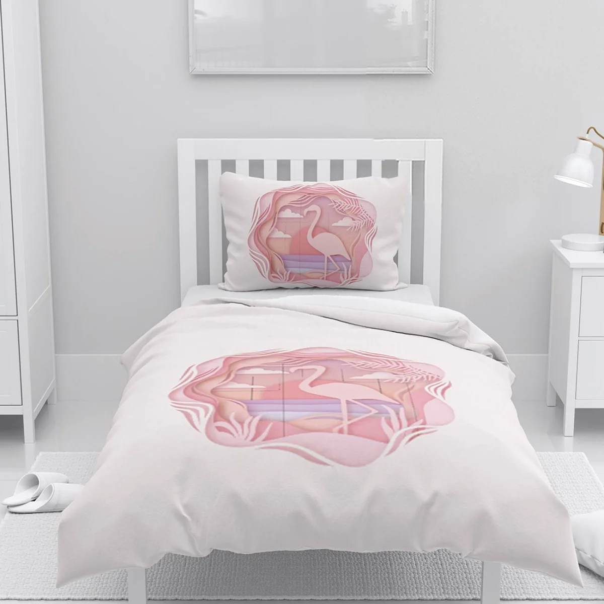 Flamingo Nevresim Takımı | Açık pembe Katmanlı manzara, gün batımı Desenli