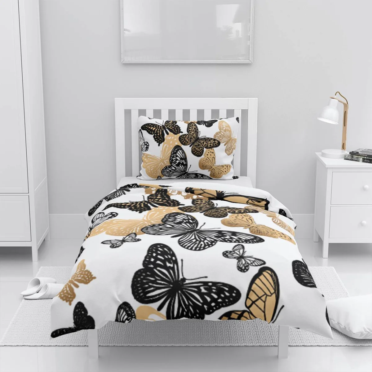 Kelebekler Nevresim Takımı | Beyaz Yok Desenli