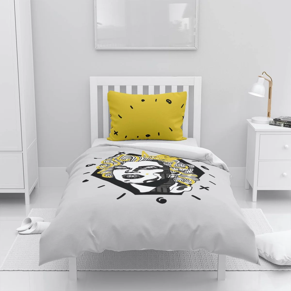 Marilyn Monroe pop art Nevresim Takımı | Beyaz siyah çizgi, nokta Desenli