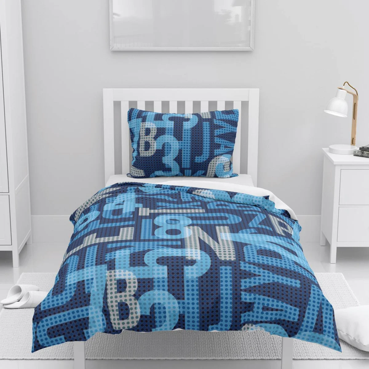 Harf ve Sayılar Nevresim Takımı | Mavi Harfler, sayılar Desenli