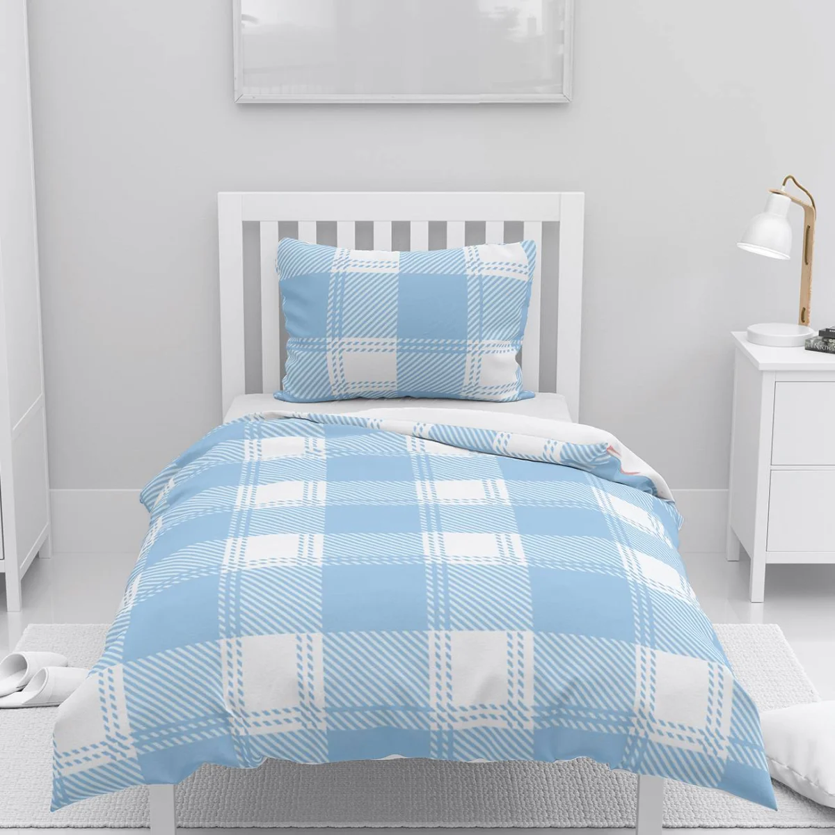 Ekose Nevresim Takımı | Mavi Kareli ve çizgili detaylar Desenli